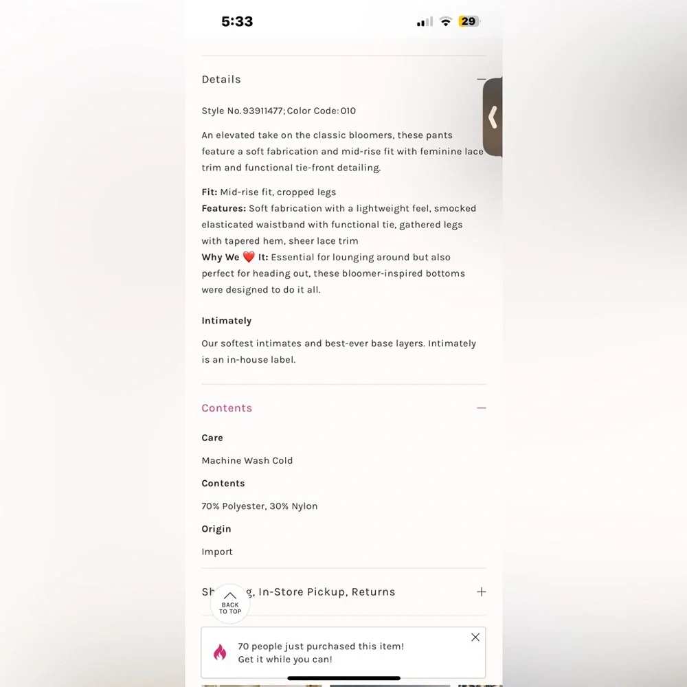 NWT FREE PEOPLE INTIMATELY Forever Young Bloomer Pants | White Alyssum MSRP $98 - Picture 7 of 15